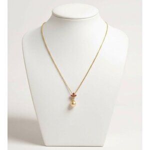 Vintage Gold-Tone Necklace With Pearl & Pink Gem Pendant 1928